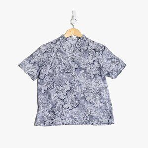 Balla Valentina Womens Small Floral Button Up Shirt Blue